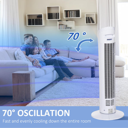 30" Oscillating Tower Fan with 3 Speeds and Noise Reduction Ultra Slim Indoor Cooling - White