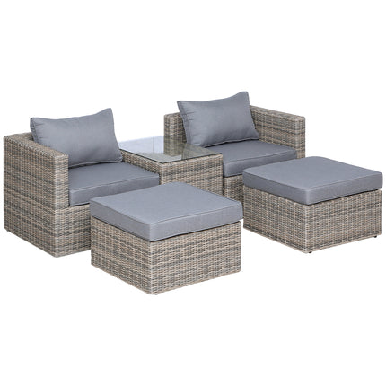 5 Piece Rattan Garden Furniture Set with Tall Glass Table - Grey