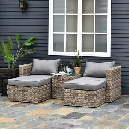 5 Piece Rattan Garden Furniture Set with Tall Glass Table - Grey