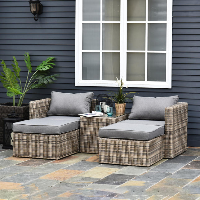 5 Piece Rattan Garden Furniture Set with Tall Glass Table - Grey