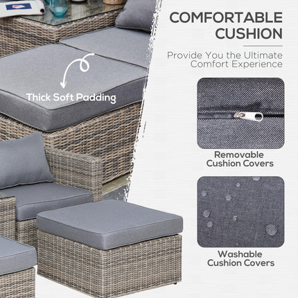5 Piece Rattan Garden Furniture Set with Tall Glass Table - Grey