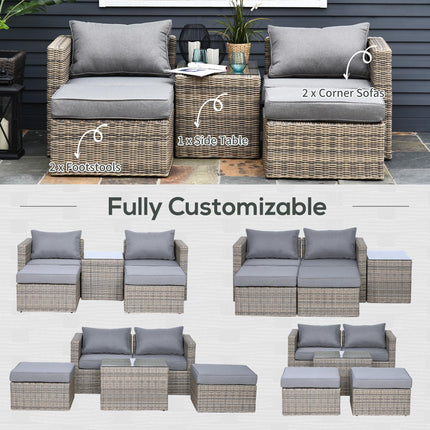 5 Piece Rattan Garden Furniture Set with Tall Glass Table - Grey
