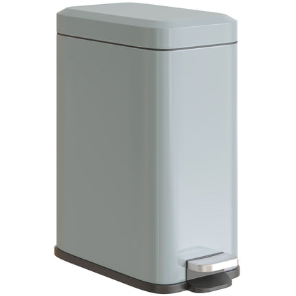 5L Rectangular Steel Pedal Bin with Removable Bucket and Quiet-Close Lid - Grey