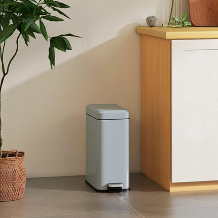 5L Rectangular Steel Pedal Bin with Removable Bucket and Quiet-Close Lid - Grey