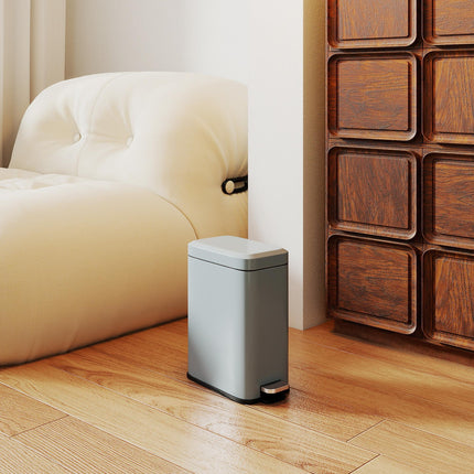5L Rectangular Steel Pedal Bin with Removable Bucket and Quiet-Close Lid - Grey