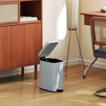 5L Rectangular Steel Pedal Bin with Removable Bucket and Quiet-Close Lid - Grey