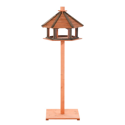 Wooden Bird Feeder Table with Water-Resistant Roof 130cm for Outdoor Use - Brown