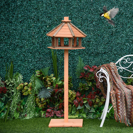 Wooden Bird Feeder Table with Water-Resistant Roof 130cm for Outdoor Use - Brown