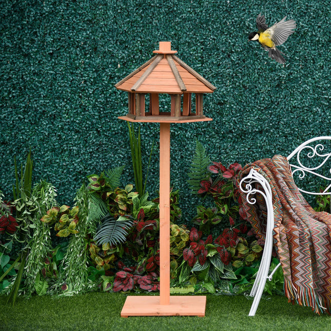 Wooden Bird Feeder Table with Water-Resistant Roof 130cm for Outdoor Use - Brown