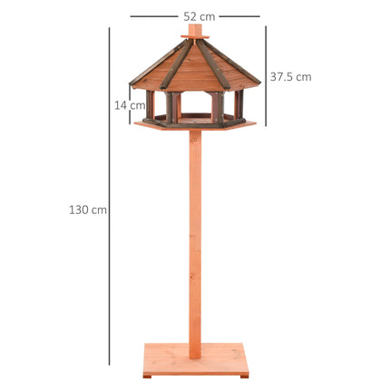 Wooden Bird Feeder Table with Water-Resistant Roof 130cm for Outdoor Use - Brown