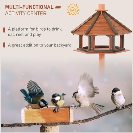 Wooden Bird Feeder Table with Water-Resistant Roof 130cm for Outdoor Use - Brown