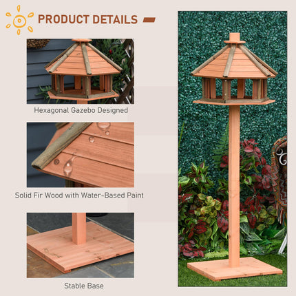 Wooden Bird Feeder Table with Water-Resistant Roof 130cm for Outdoor Use - Brown