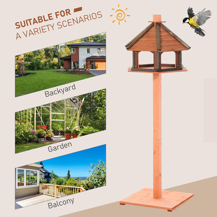 Wooden Bird Feeder Table with Water-Resistant Roof 130cm for Outdoor Use - Brown