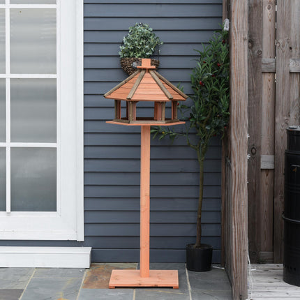 Wooden Bird Feeder Table with Water-Resistant Roof 130cm for Outdoor Use - Brown
