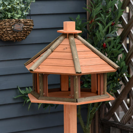 Wooden Bird Feeder Table with Water-Resistant Roof 130cm for Outdoor Use - Brown