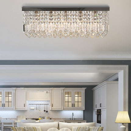 Modern Square Crystal Ceiling Light Chandelier E14 Base 80x25x23cm - Silver