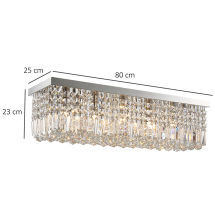 Modern Square Crystal Ceiling Light Chandelier E14 Base 80x25x23cm - Silver