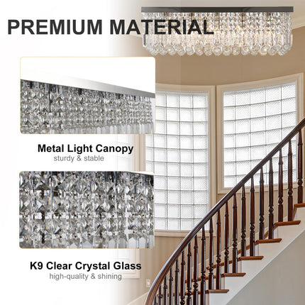 Modern Square Crystal Ceiling Light Chandelier E14 Base 80x25x23cm - Silver