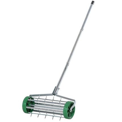 Heavy Duty Garden Rolling Lawn Aerator with Adjustable Handle - Green & Silver
