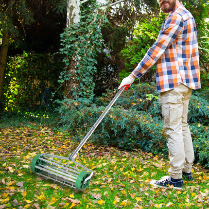 Heavy Duty Garden Rolling Lawn Aerator with Adjustable Handle - Green & Silver