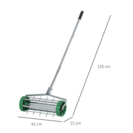 Heavy Duty Garden Rolling Lawn Aerator with Adjustable Handle - Green & Silver