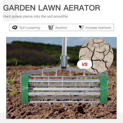 Heavy Duty Garden Rolling Lawn Aerator with Adjustable Handle - Green & Silver