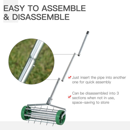 Heavy Duty Garden Rolling Lawn Aerator with Adjustable Handle - Green & Silver