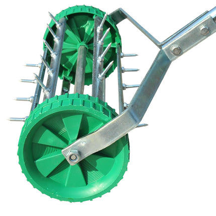 Heavy Duty Garden Rolling Lawn Aerator with Adjustable Handle - Green & Silver