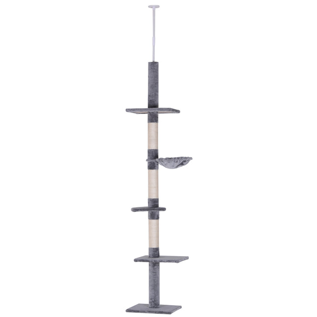 Cats Floor to Ceiling Scratching Post with 5-Tier Plush Platforms - Grey