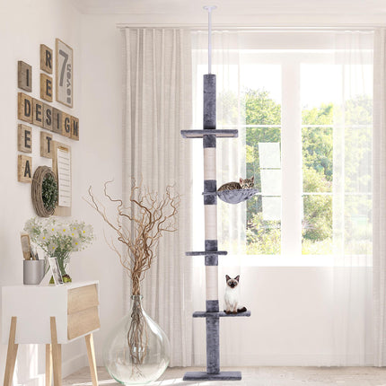 Cats Floor to Ceiling Scratching Post with 5-Tier Plush Platforms - Grey