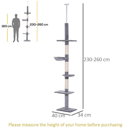 Cats Floor to Ceiling Scratching Post with 5-Tier Plush Platforms - Grey