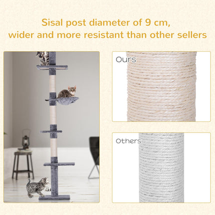 Cats Floor to Ceiling Scratching Post with 5-Tier Plush Platforms - Grey