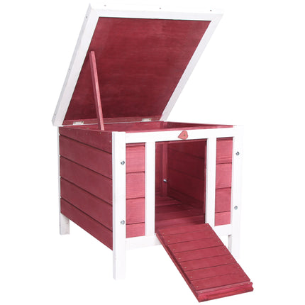 Wooden Rabbit Hutch 51 x 42 x 43 cm with Ramp - Red