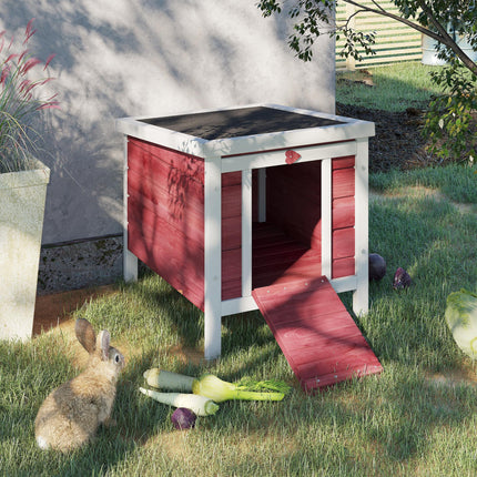 Wooden Rabbit Hutch 51 x 42 x 43 cm with Ramp - Red