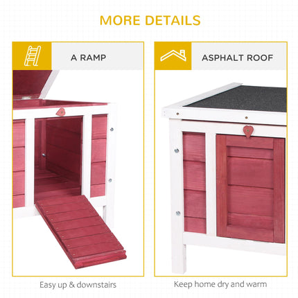 Wooden Rabbit Hutch 51 x 42 x 43 cm with Ramp - Red