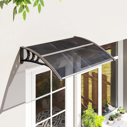 Door Canopy Awning 100x75cm Outdoor Window Rain Shelter for Front/Back Door Porch - Black
