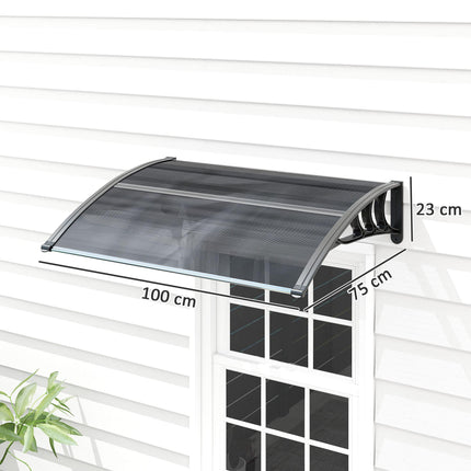Door Canopy Awning 100x75cm Outdoor Window Rain Shelter for Front/Back Door Porch - Black