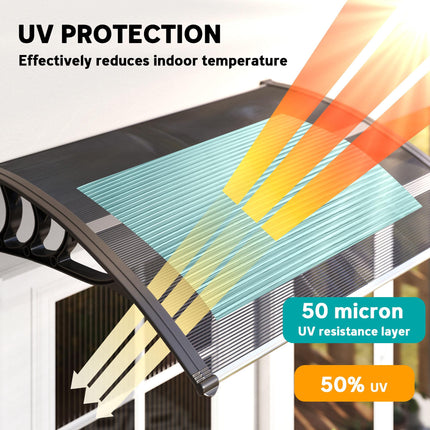 Door Canopy Awning 100x75cm Outdoor Window Rain Shelter for Front/Back Door Porch - Black
