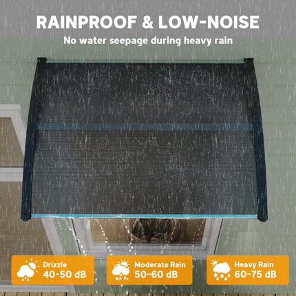 Door Canopy Awning 100x75cm Outdoor Window Rain Shelter for Front/Back Door Porch - Black