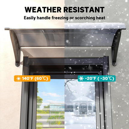Door Canopy Awning 100x75cm Outdoor Window Rain Shelter for Front/Back Door Porch - Black