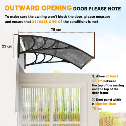 Door Canopy Awning 100x75cm Outdoor Window Rain Shelter for Front/Back Door Porch - Black