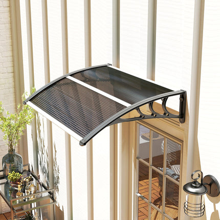 Door Canopy Awning 100x75cm Outdoor Window Rain Shelter for Front/Back Door Porch - Black