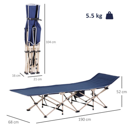 Portable Folding Camping Cot with Steel Frame and Side Pocket for Travel - Blue