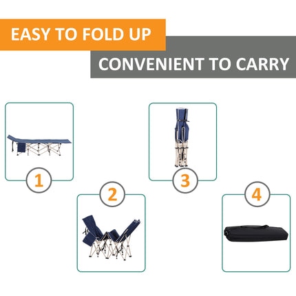 Portable Folding Camping Cot with Steel Frame and Side Pocket for Travel - Blue