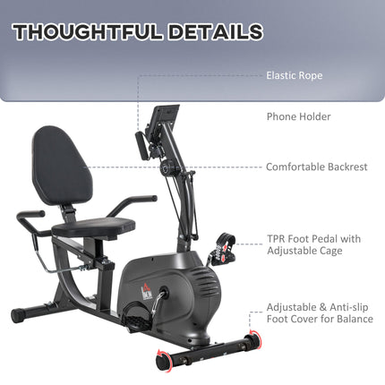 Magnetic Resistance Recumbent Exercise Bike with LCD Monitor - Black