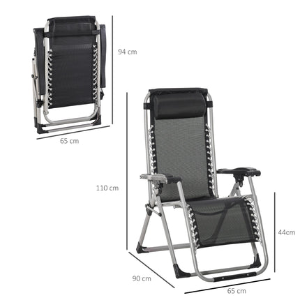 2 Piece Reclining Zero Gravity Garden Chairs with Cushions - Dark Grey