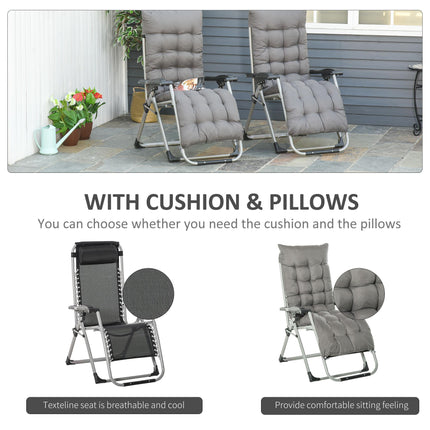 2 Piece Reclining Zero Gravity Garden Chairs with Cushions - Dark Grey