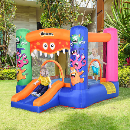 Inflatable Bouncy Castle with Basket, Trampoline & Slide Monster Design 180x250x175 cm - Multicolor
