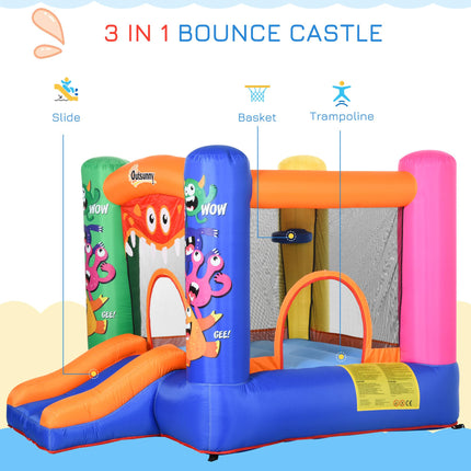 Inflatable Bouncy Castle with Basket, Trampoline & Slide Monster Design 180x250x175 cm - Multicolor