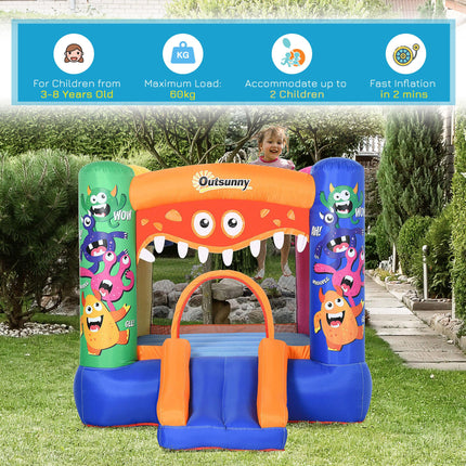 Inflatable Bouncy Castle with Basket, Trampoline & Slide Monster Design 180x250x175 cm - Multicolor
